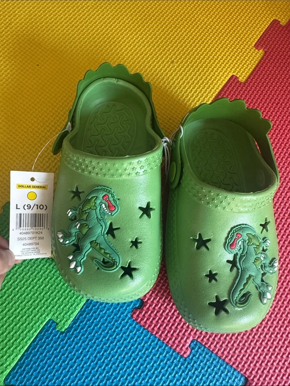 Green Dino Kids Sandals - Lightweight Slip-On Clogs